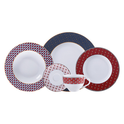 Aparelho de Jantar Tramontina Lazuli em Porcelana Decorada 30 Peças