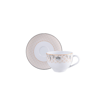 Conjunto Xícara e Pires de Chá Tramontina Solaris em Porcelana Decorada 250 ml 2 Peças