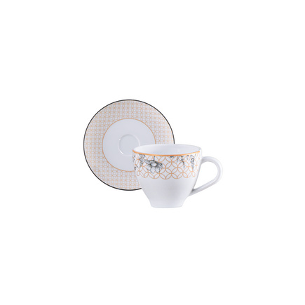 Conjunto Xícara e Pires de Café Tramontina Solaris em Porcelana Decorada 250 ml 2 Peças