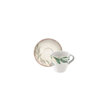 Conjunto Xícara e Pires de Chá Tramontina Natur em Porcelana Decorada 200 ml 2 Peças