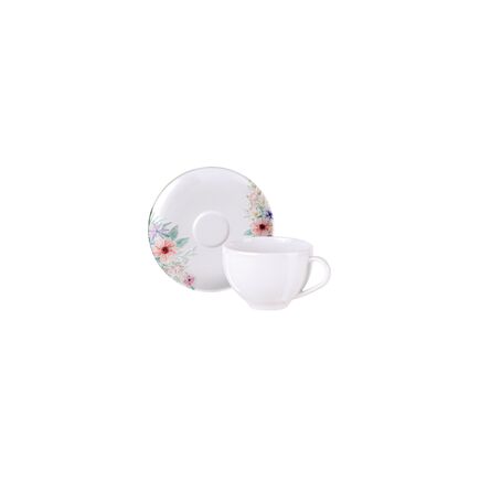 Conjunto Xícara e Pires de Chá Tramontina Floratta em Porcelana Decorada 250 ml 2 Peças