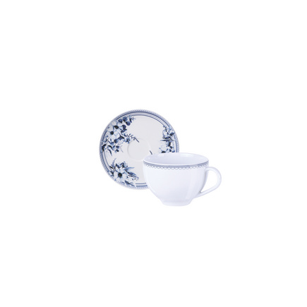 Conjunto Xícara e Pires de Chá Tramontina Azzura em Porcelana Decorada 250 ml 2 Peças
