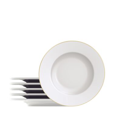 Kit Prato Sobremesa Filetado Tramontina Elisa em Porcelana com Borda Dourada 21 cm 06 Peças