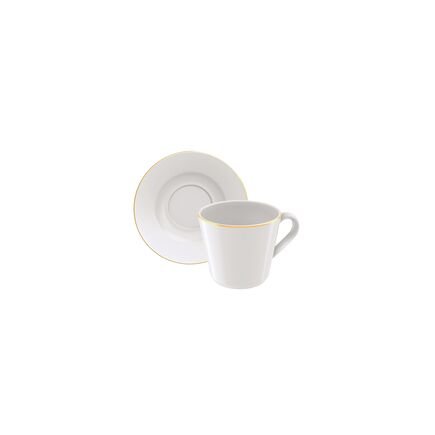 Kit Xícara e Pires de Chá Filetado Tramontina Elisa em Porcelana com Borda Dourada 185 ml 06 Peças
