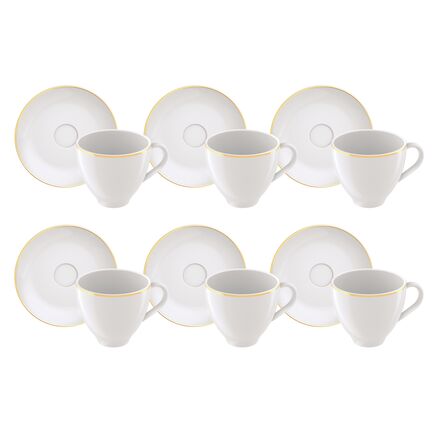 Kit Xícara e Pires de Chá Tramontina Anna em Porcelana 100 ml 06 Peças