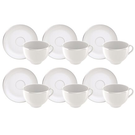 Kit Xícara e Pires de Chá Tramontina Atena em Porcelana Decorada 250 ml 06 Peças