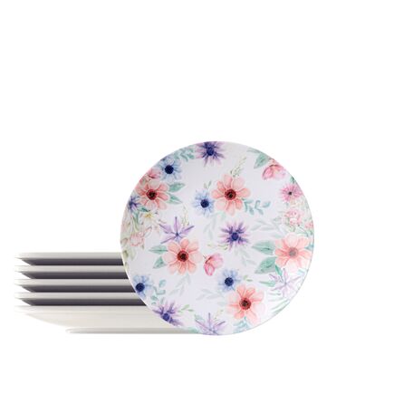 Kit Prato Sobremesa Tramontina Floratta em Porcelana Decorada 21 cm 6 Peças