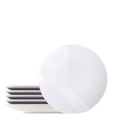 Kit Prato Sobremesa Tramontina Grid em Porcelana Decorada 21 cm 06 Peças