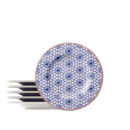 Kit Prato Sobremesa Tramontina Abstratta em Porcelana Decorada 21 cm 6 Peças