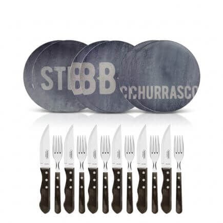 Kit Churrasco Tramontina Jogo de Pratos Porcelana Stone 28cm e Talheres Jumbo 18 Peças
