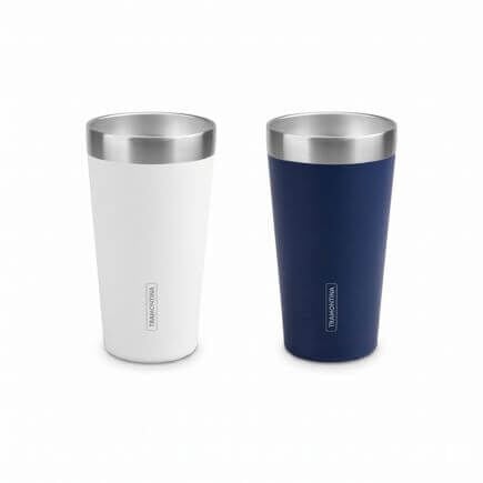 Kit Copos Térmicos Tramontina Exata em Aço Inox Azul e Branco sem Tampa 420ml 2 Peças